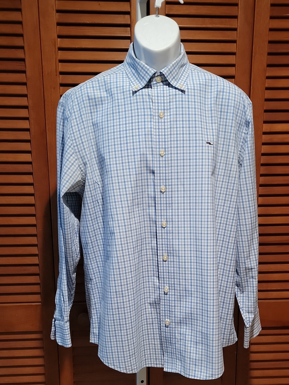 VINEYARD VINES MEN'S LIGHT BLUE & WHITE BUTTON-DOWN GINGHAM CHECK SHIRT